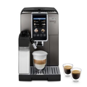 Espressor automat De’Longhi Dinamica Plus ECAM 380.95.TB, 24 tipuri de bauturi, 15 bari, 2 carafe pentru lapte, tehnologie LatteCrema, 1450 W, Negru gri inchis