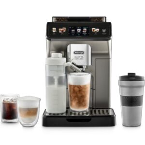 Espressor automat De’Longhi Eletta Explore ECAM 450.86.T, 1450W, 50+ tipuri de bauturi, 19 bari, 2 Carafe, Tehnologie LatteCrema (Hot & Cool), Tehnologie de extractie la rece,...
