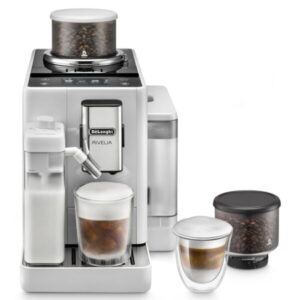 Espressor automat De’Longhi Rivelia EXAM 440.55.W, 0132215473, 1450W, 15 tipuri de bauturi, 19 bari, 2 recipiente pentru boabe, Tehnologie Bean Adapt, Carafa cu tehnologie...