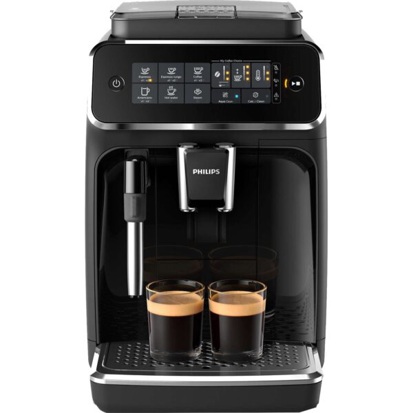 Espressor automat Philips EP3221/40, sistem de spumare a laptelui, 4 bauturi, filtru AquaClean, rasnita ceramica, optiune cafea macinata, ecran tactil, negru