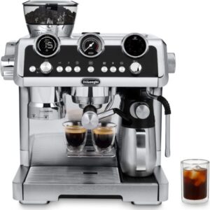 Espressor manual De'Longhi La Specialista Maestro EC 9865.M, 1450W, 19 bari, Extractie la rece, Carafa pentru lapte cu tehnologie LatteCrema, Argintiu