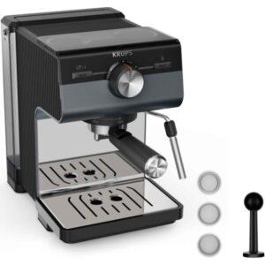 Espressor manual Krups Authentic+ C80 XP384G10, 15 bari, rezervor apa detasabil 2 L, duza spumare lapte, functie apa fierbinte, compatibilitate paduri ESE, oprire automata, negru