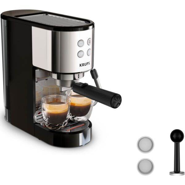 Espressor manual Krups Virtuoso Essential XP441810, presiune 15 bari, rezervor apa 1L, sistem de spumare a laptelui, functie apa fierbinte, reglare temperatura, oprire automata,...
